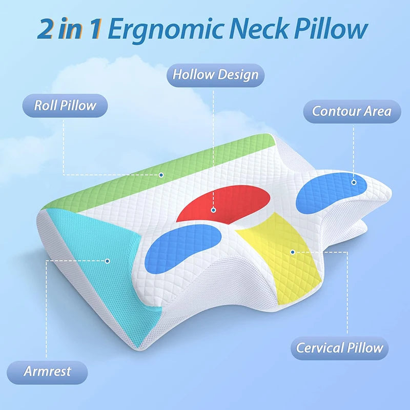 1pc Memory Foam Cervical Pillow, 2 in 1 Ergonomic Contour Orthopedic Pillow for Neck Pain, Contoured Support Pillows,Neck Pillow boutiken