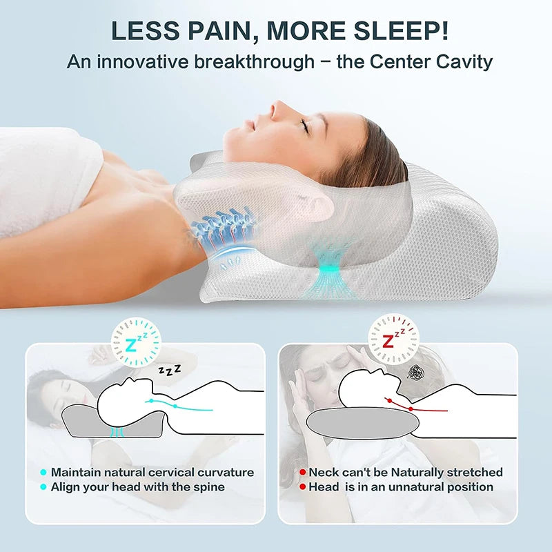 1pc Memory Foam Cervical Pillow, 2 in 1 Ergonomic Contour Orthopedic Pillow for Neck Pain, Contoured Support Pillows,Neck Pillow boutiken